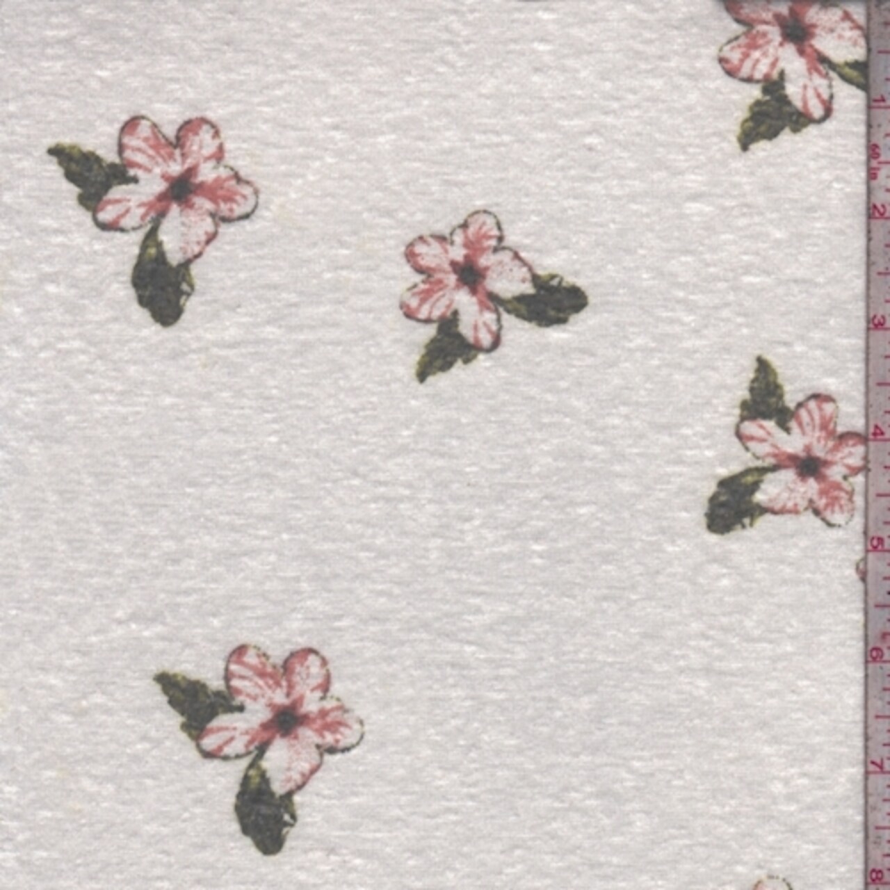 Light Cream Dogwood Floral Slub Jersey Knit Fabric By the Yard